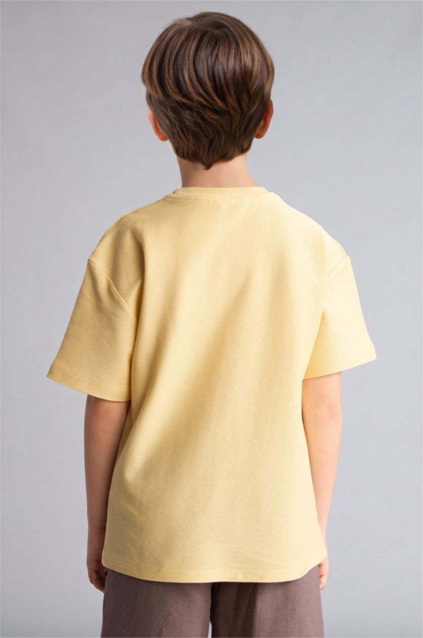 Erkek Çocuk - Genç Erkek Sarı Oversize Kısa kollu Baskılı Tişört Erkek Çocuk