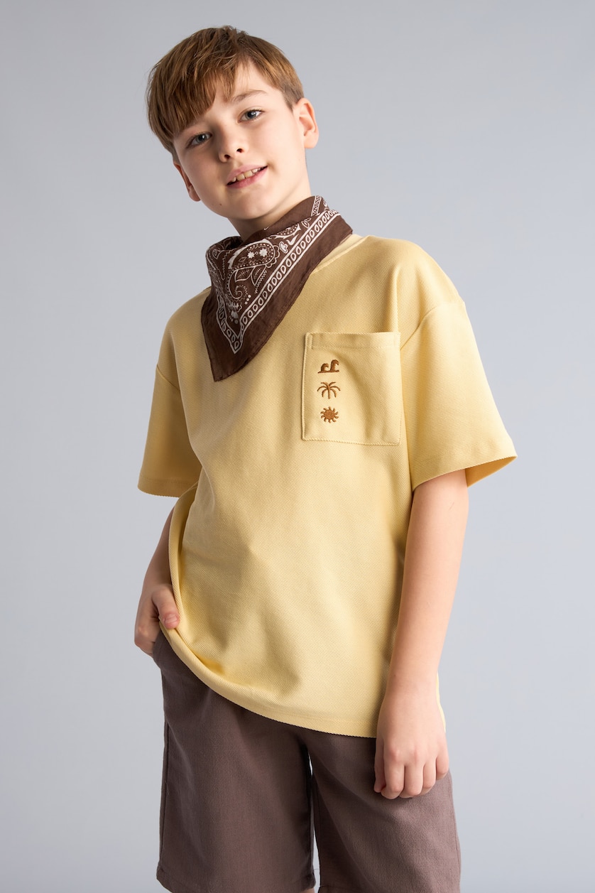 Young Boys - Teen Boys Yellow Boy Oversize Crew Neck Embroidered T-Shirt