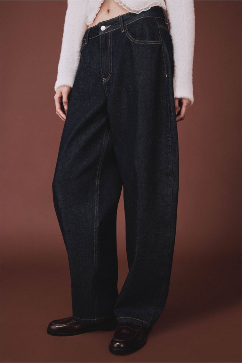 Kadın Lacivert Balloon Fıt Pantolon