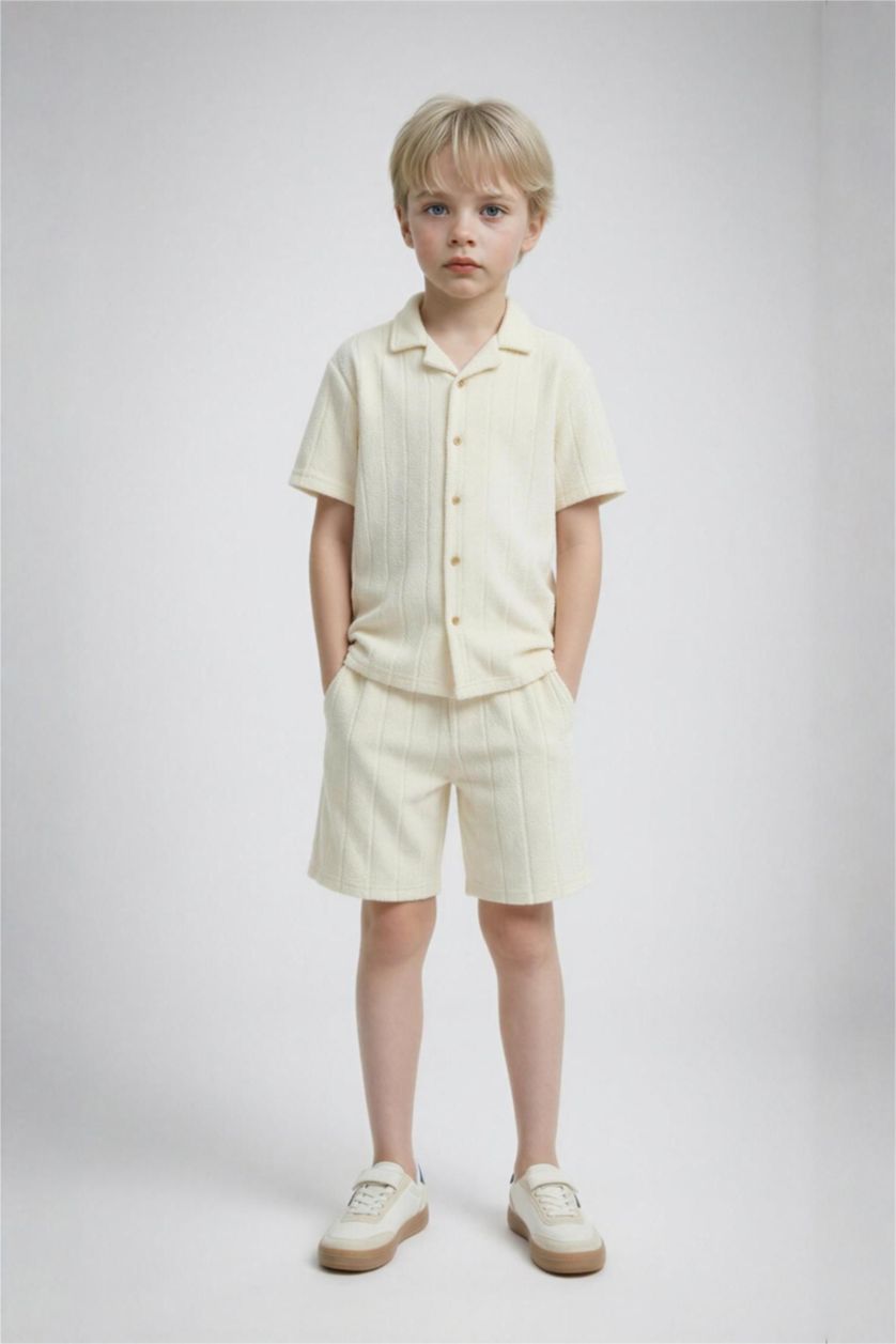 Erkek Çocuk - Genç Erkek Ekru Oversıze Polo Yaka Kısa Kollu Polo Tişört Erkek Çocuk