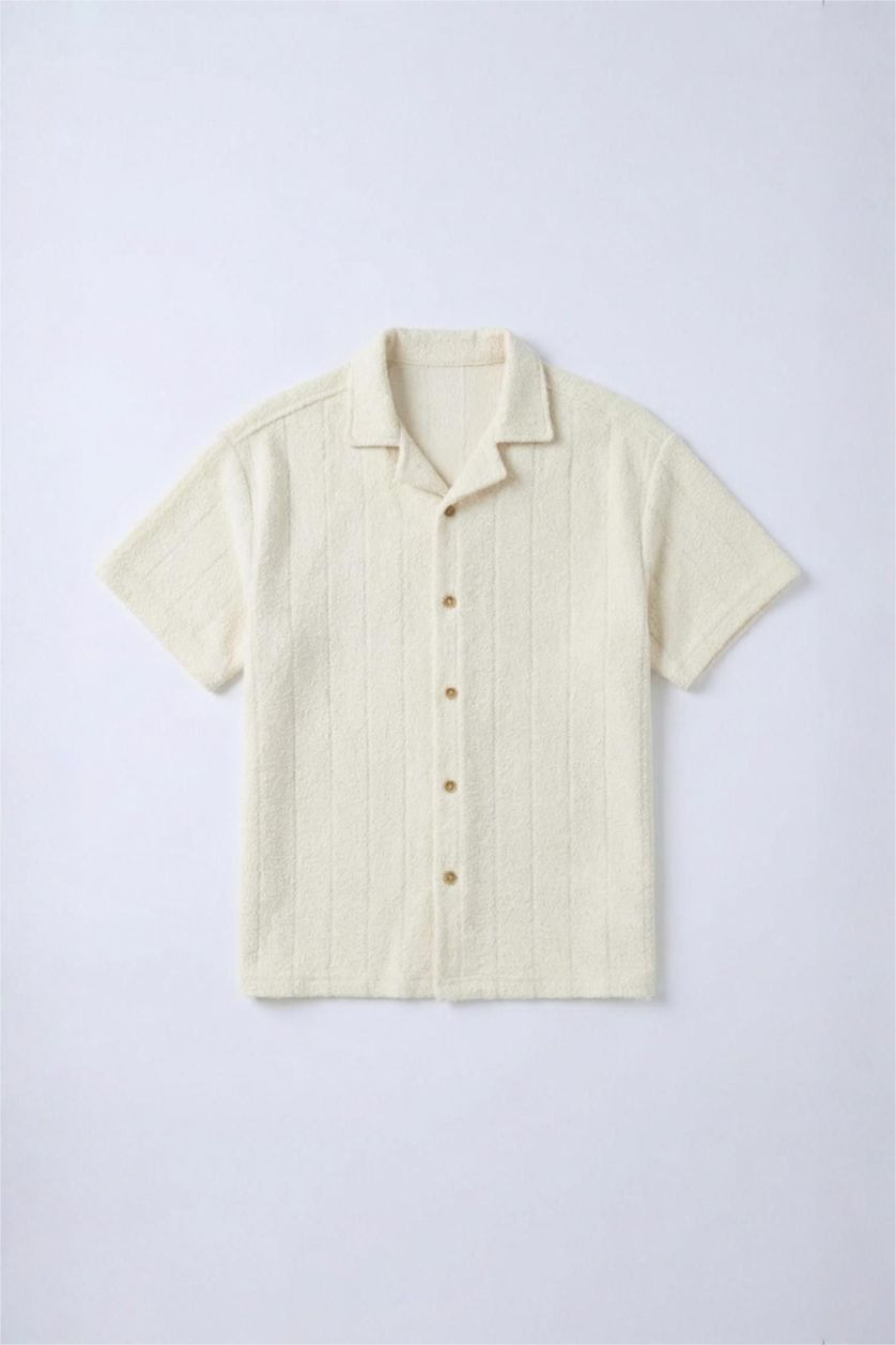 Erkek Çocuk - Genç Erkek Ekru Oversıze Polo Yaka Kısa Kollu Polo Tişört Erkek Çocuk