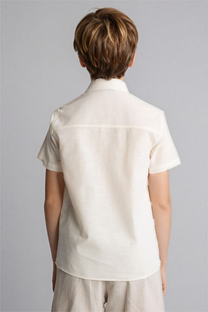 BOYS & TEENS Ecru Oversize Fit Tropical Patterned Short Sleeve Shirt