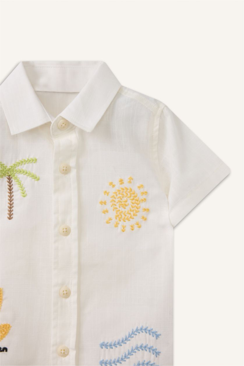 Erkek Bebek Ekru Tropikal Desenli Gömlek Erkek Bebek