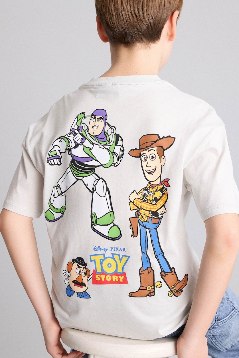 Erkek Çocuk - Genç Erkek Açık Gri %100 Pamuk Toy Story Sırt Baskılı Oversıze Tişört Erkek Çocuk