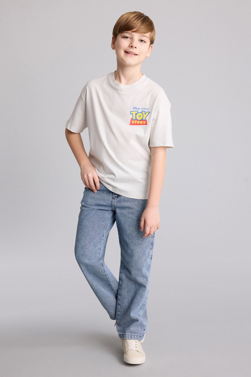 Erkek Çocuk - Genç Erkek Açık Gri %100 Pamuk Toy Story Sırt Baskılı Oversıze Tişört Erkek Çocuk