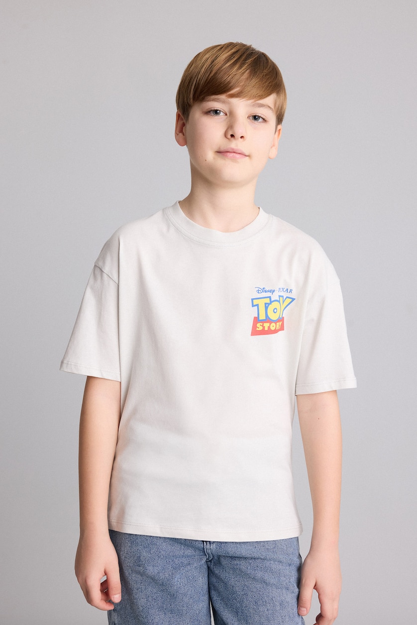 Erkek Çocuk - Genç Erkek Açık Gri %100 Pamuk Toy Story Sırt Baskılı Oversıze Tişört Erkek Çocuk