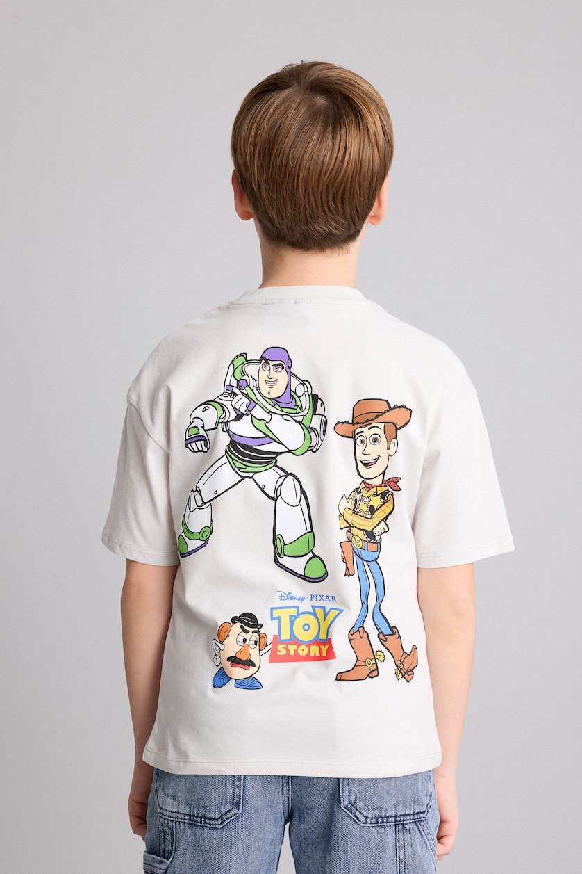 Erkek Çocuk - Genç Erkek Açık Gri %100 Pamuk Toy Story Sırt Baskılı Oversıze Tişört Erkek Çocuk
