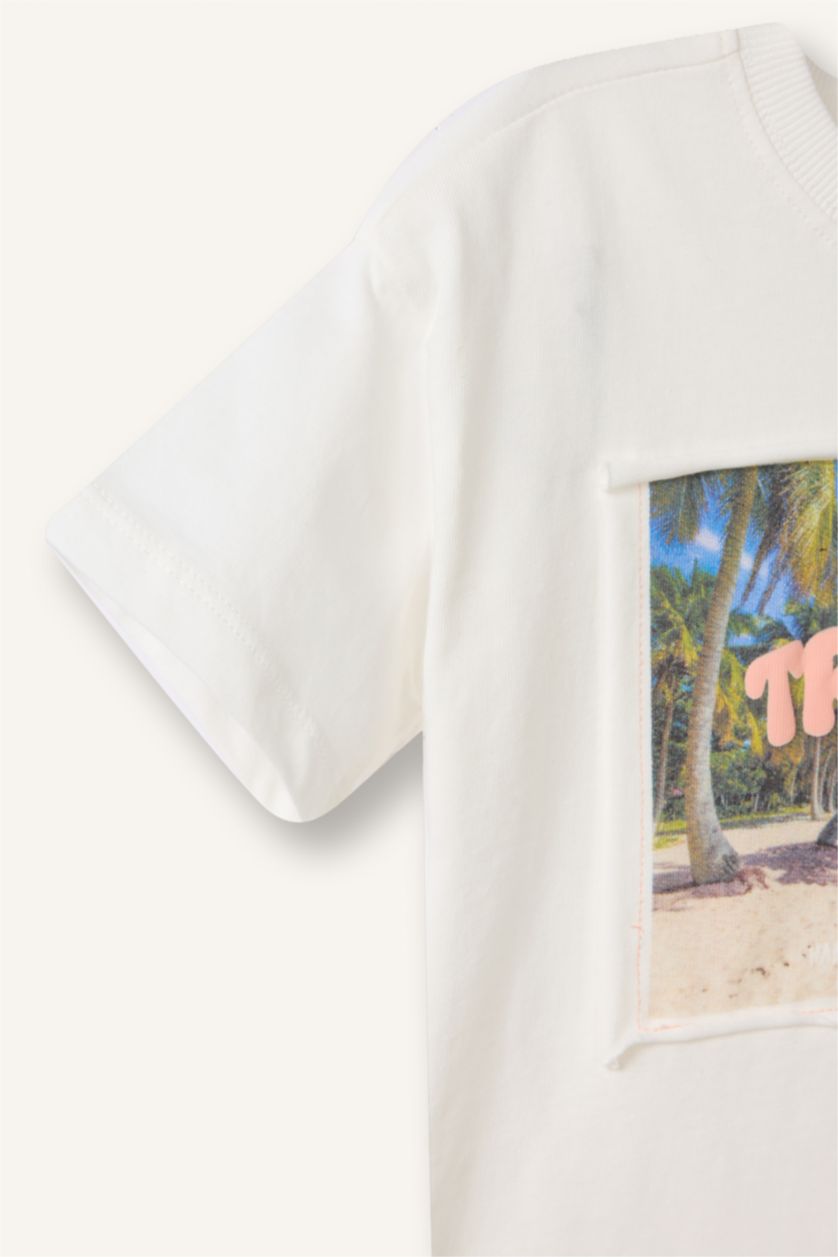 طفل صغير اوف وايت تيشيرت بيبي اولادي نص كم اوفر سايز تروبيكال