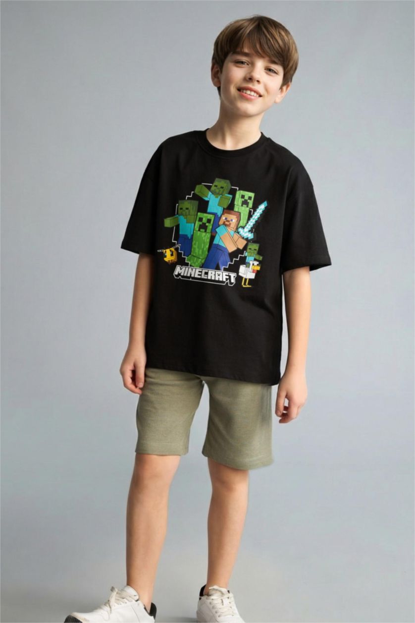 Erkek Çocuk - Genç Erkek Siyah Minecraft Oversize Kısa kollu Tişört Erkek Çocuk