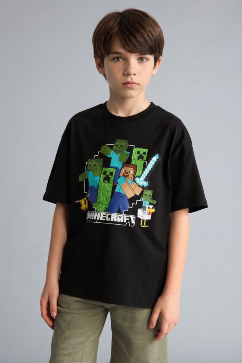 Erkek Çocuk - Genç Erkek Siyah Minecraft Oversize Kısa kollu Tişört Erkek Çocuk