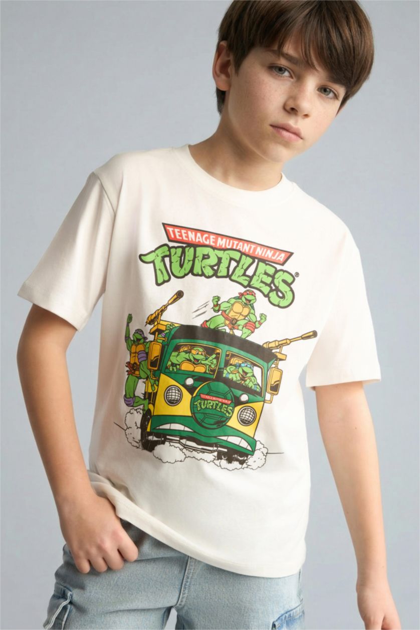 Мальчики и подростки Бежевый Футболка Ninja Turtles-Retro New Regular Fit для мальчиков с круглым вырезом и коротким рукавом