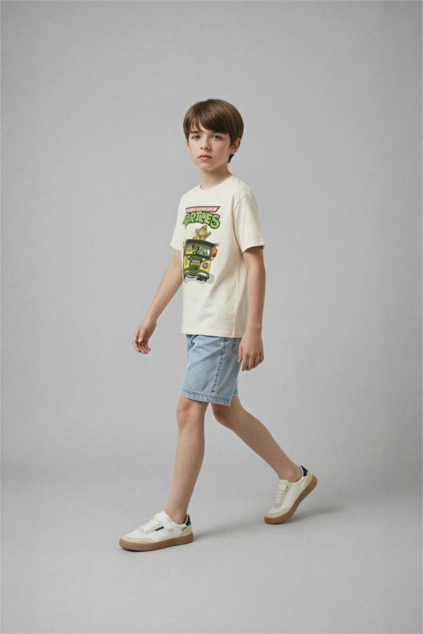 Erkek Çocuk - Genç Erkek Ekru Nınja Turtles-Retro New Regular Fıt Bisiklet Yaka Kısa Kollu Tişört Erkek Çocuk