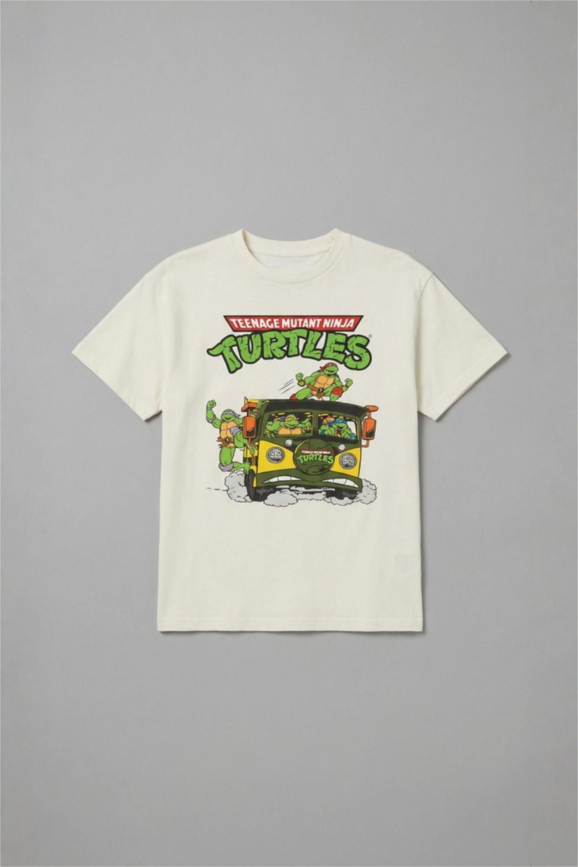 Erkek Çocuk - Genç Erkek Ekru Nınja Turtles-Retro New Regular Fıt Bisiklet Yaka Kısa Kollu Tişört Erkek Çocuk