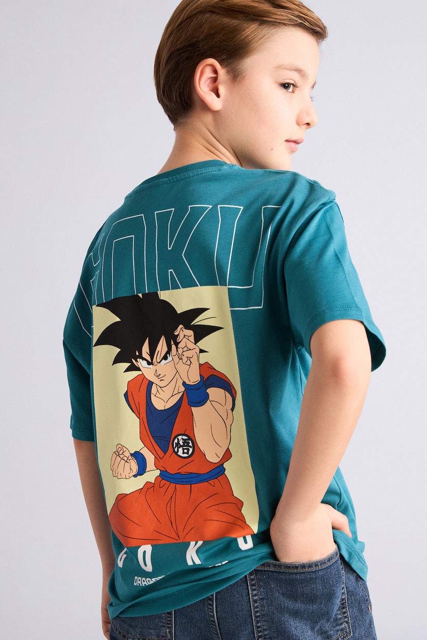 Erkek Çocuk - Genç Erkek Yeşil %100 Pamuk Dragon Ball Oversıze Bisiklet Yaka Kısa Kollu Tişört Erkek Çocuk