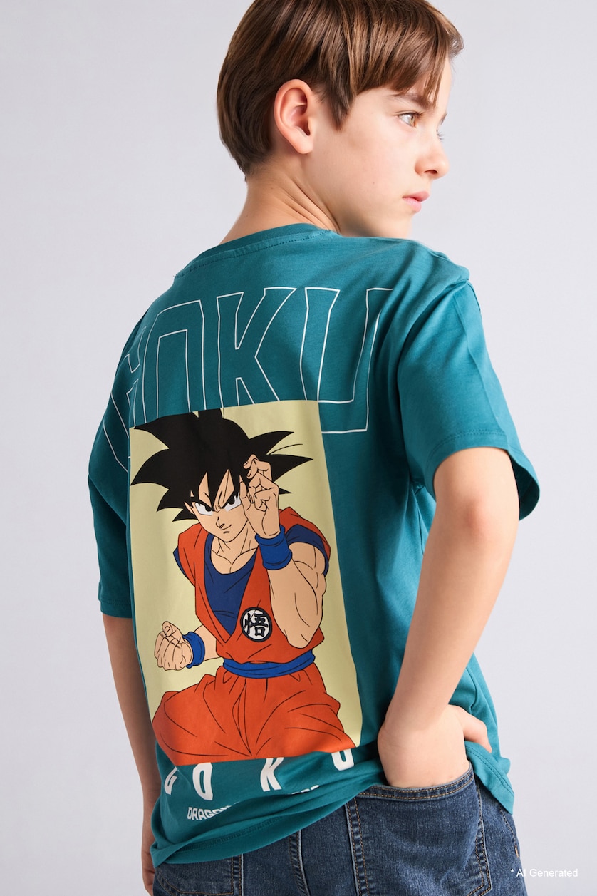 Erkek Çocuk - Genç Erkek Yeşil %100 Pamuk Dragon Ball Oversıze Bisiklet Yaka Kısa Kollu Tişört Erkek Çocuk