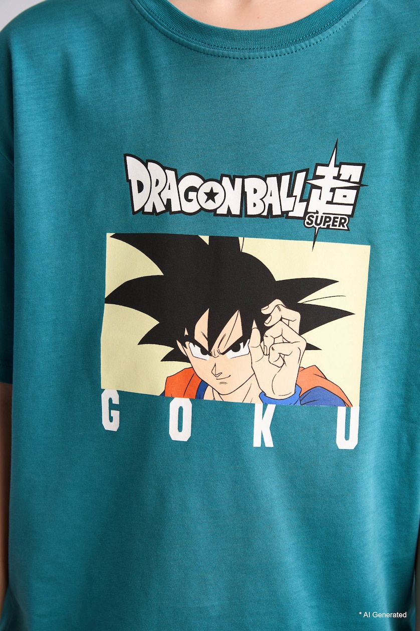 Erkek Çocuk - Genç Erkek Yeşil %100 Pamuk Dragon Ball Oversıze Bisiklet Yaka Kısa Kollu Tişört Erkek Çocuk