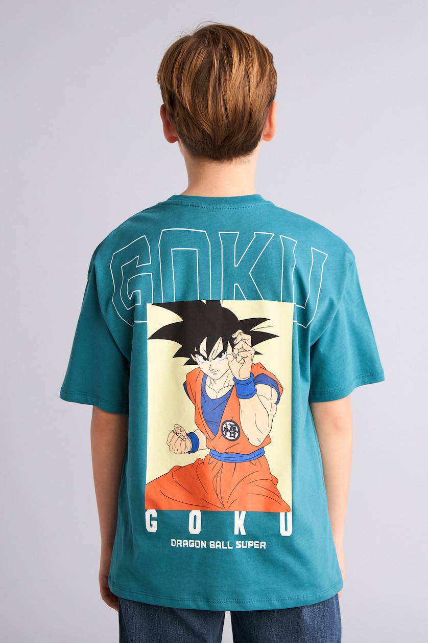 Erkek Çocuk - Genç Erkek Yeşil %100 Pamuk Dragon Ball Oversıze Bisiklet Yaka Kısa Kollu Tişört Erkek Çocuk