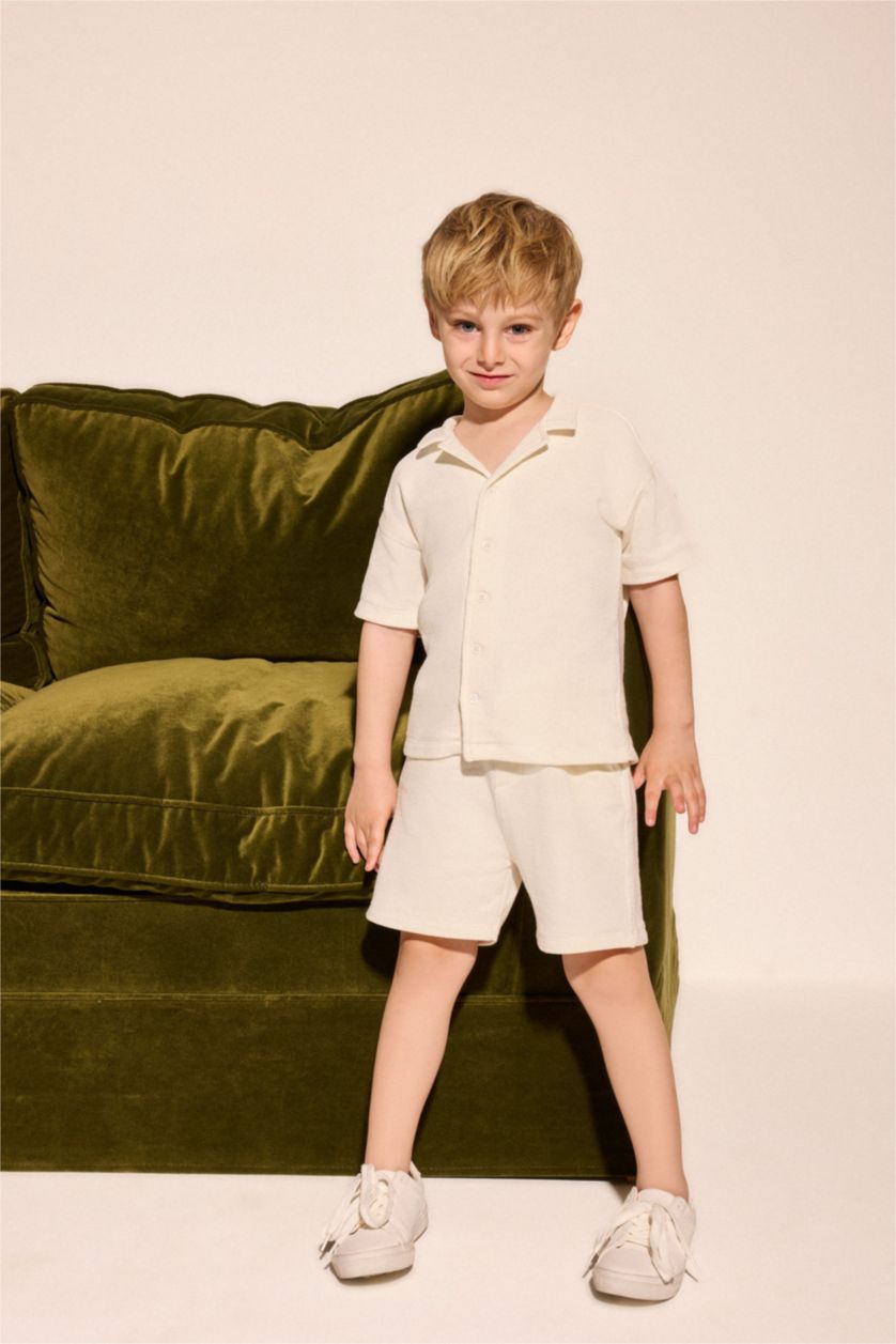 BABY BOY Ecru Baby Boy 2 piece Oversize Fit Resort Neck Set