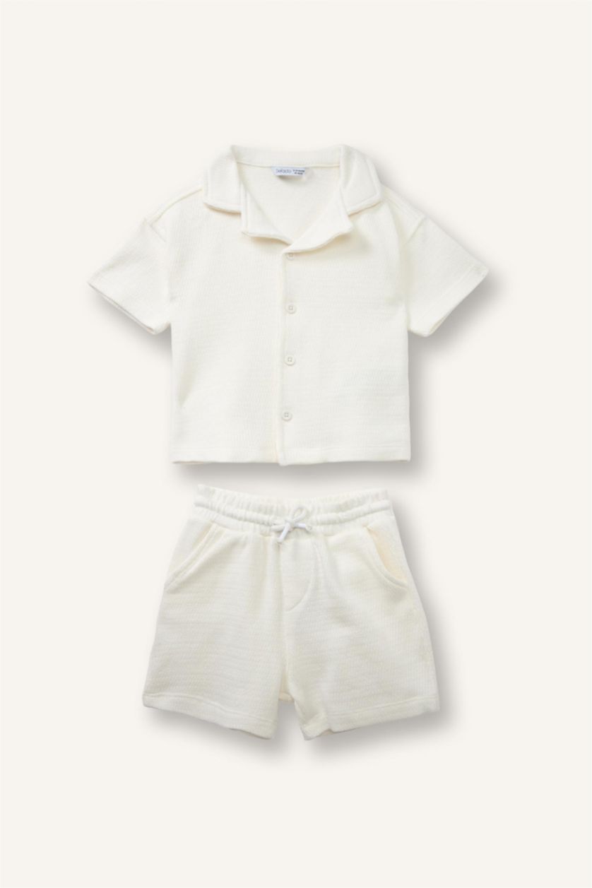 BABY BOY Ecru Baby Boy 2 piece Oversize Fit Resort Neck Set