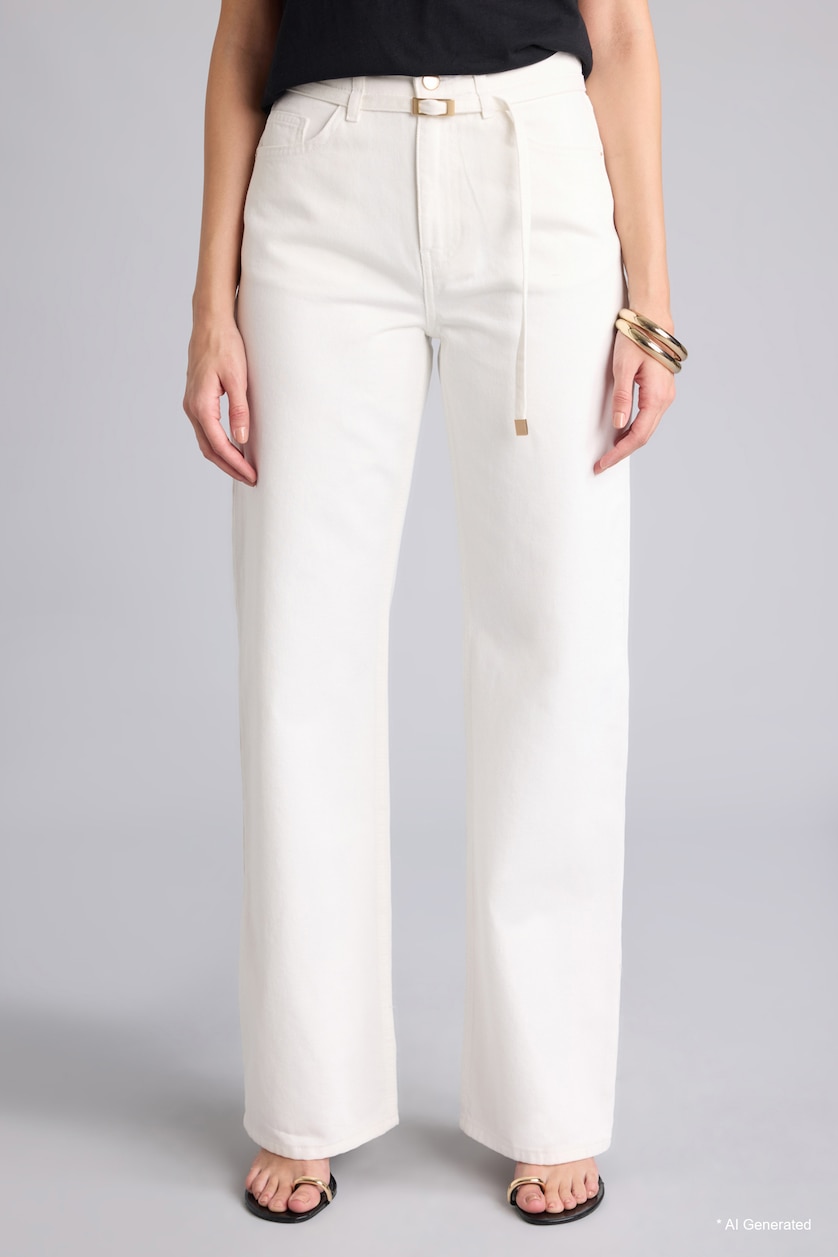 WOMAN White Straight Wide High Waist Jeans