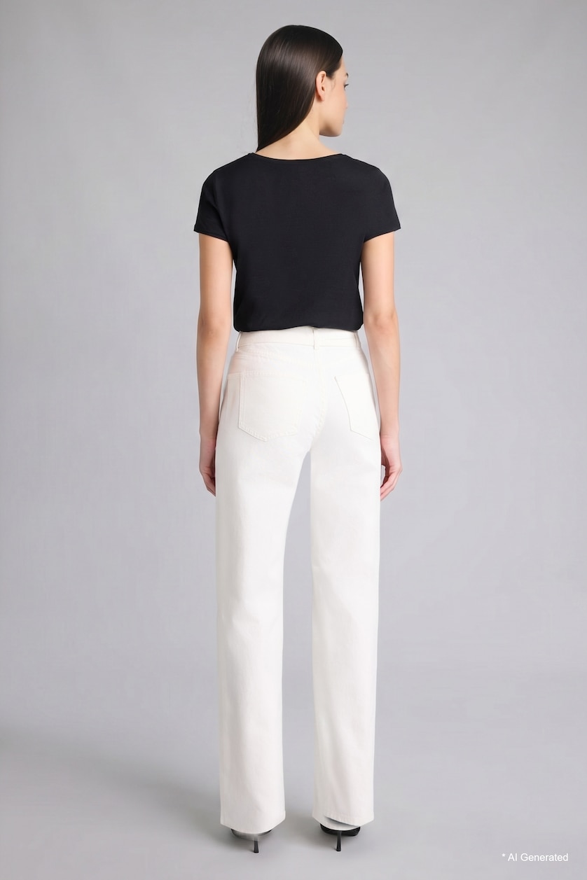 WOMAN White Straight Wide High Waist Jeans