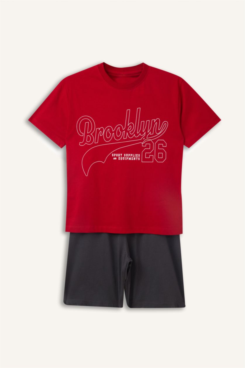 Young Boys - Teen Boys Red 2 piece Regular Fit Printed Knitted Pyjamas