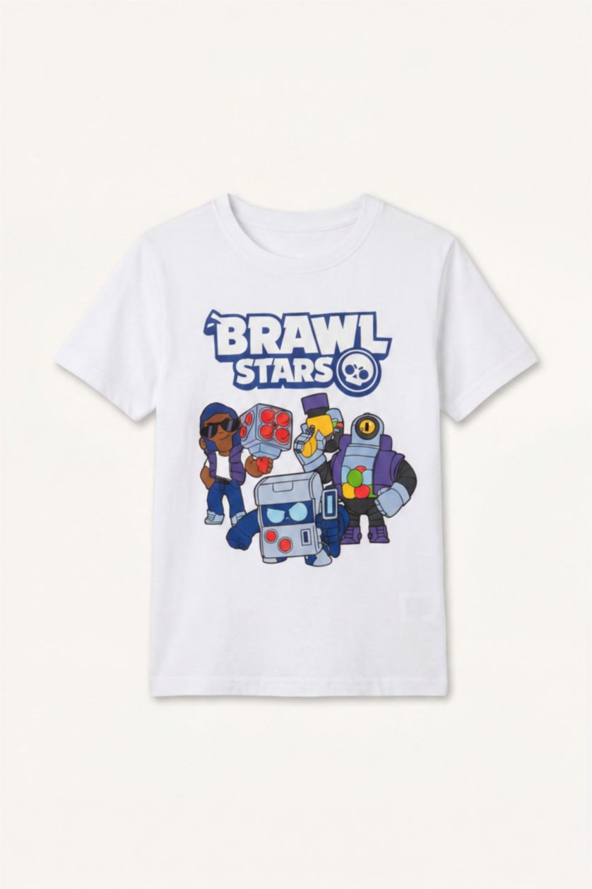 Erkek Çocuk - Genç Erkek Beyaz %100 Pamuk Brawl Stars Regular Fıt 2'li Pijama Takımı Erkek Çocuk