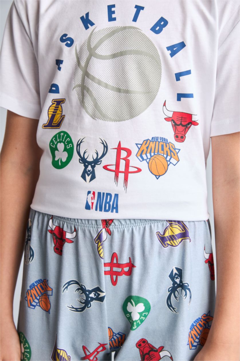 Erkek Çocuk - Genç Erkek Beyaz NBA Lisanslı Regular Fit 2'Li Takım Erkek Çocuk