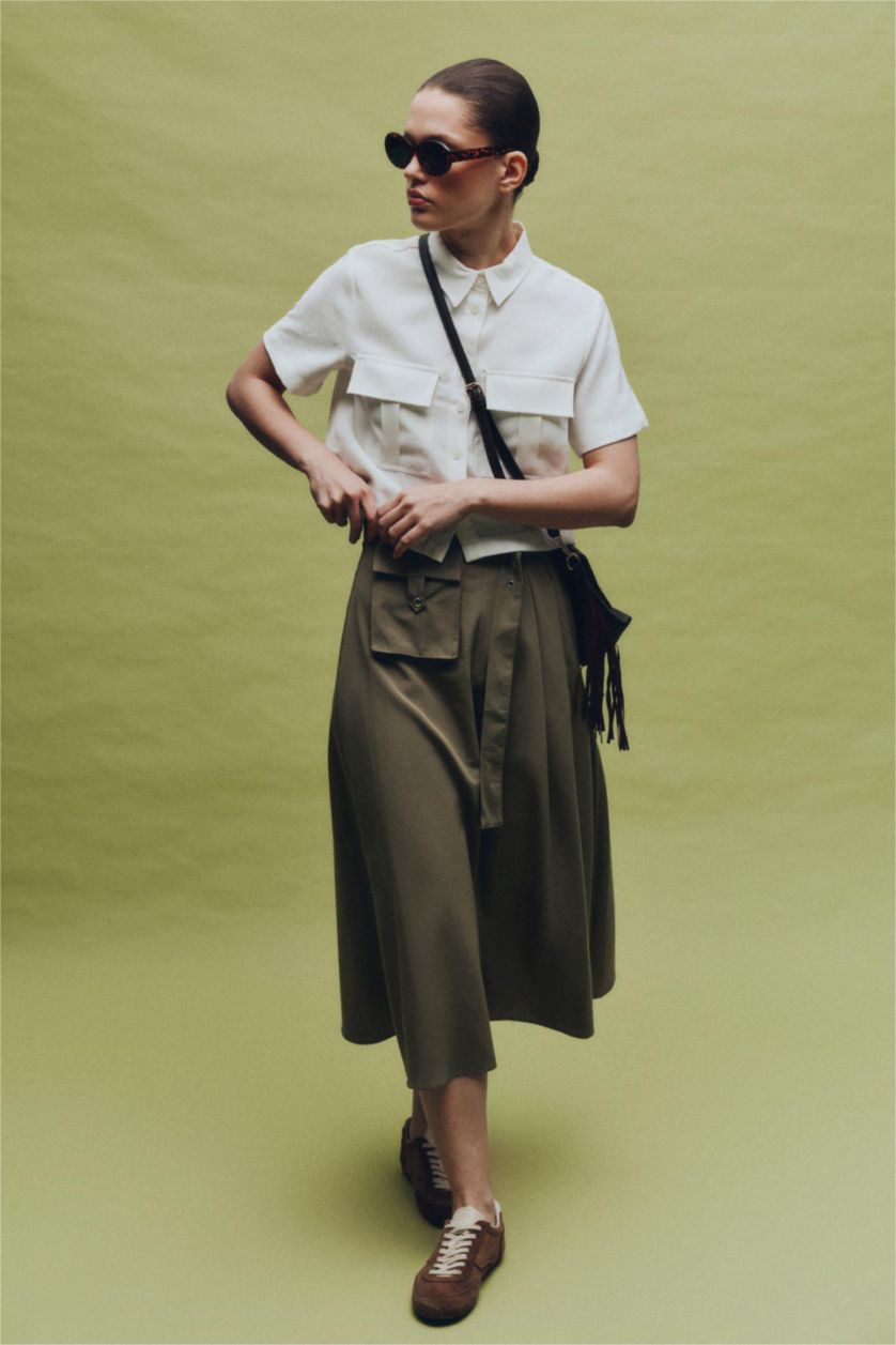 نساء كاكي تنورة ميدي بقصة A بخصر عادي