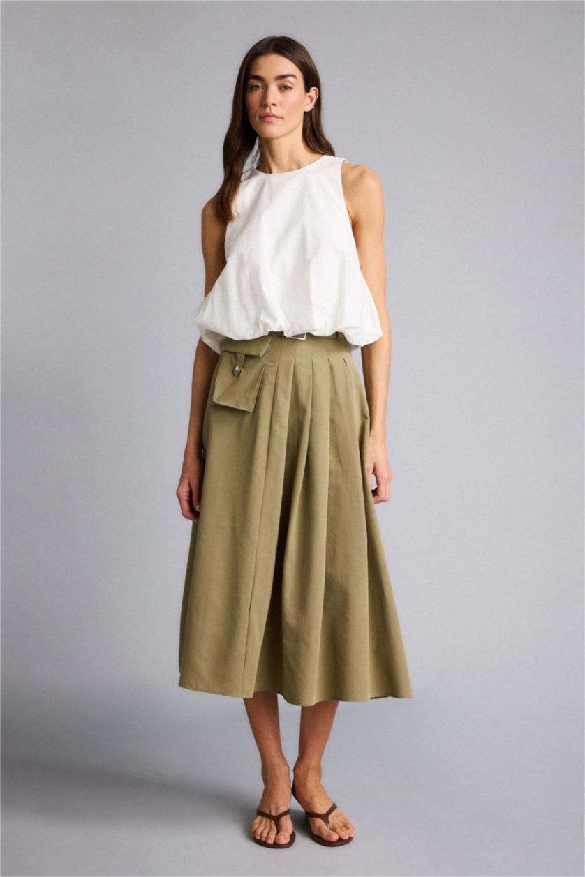 نساء كاكي تنورة ميدي بقصة A بخصر عادي