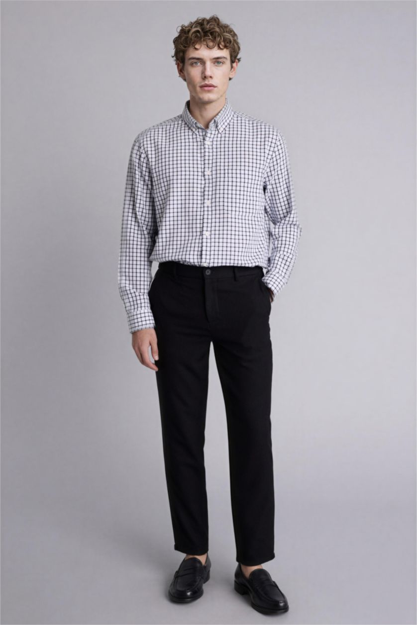 Erkek Lacivert Regular Fıt Polo Yaka Oxford Uzun Kollu Gömlek