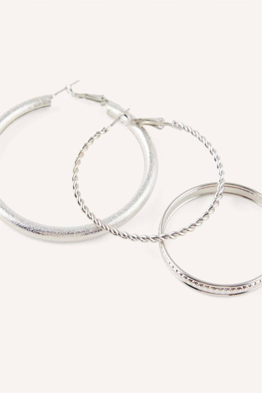 Kadın Gümüş Kadın 3'lü Halka Küpe