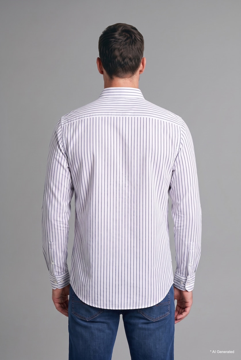 MAN NAVY Regular Fit 100% Cotton Long-Sleeve Slub Poplin Shirt