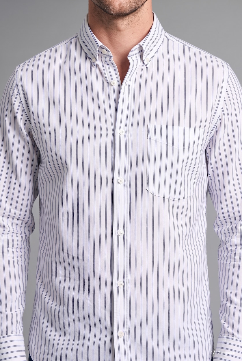 MAN NAVY Regular Fit 100% Cotton Long-Sleeve Slub Poplin Shirt