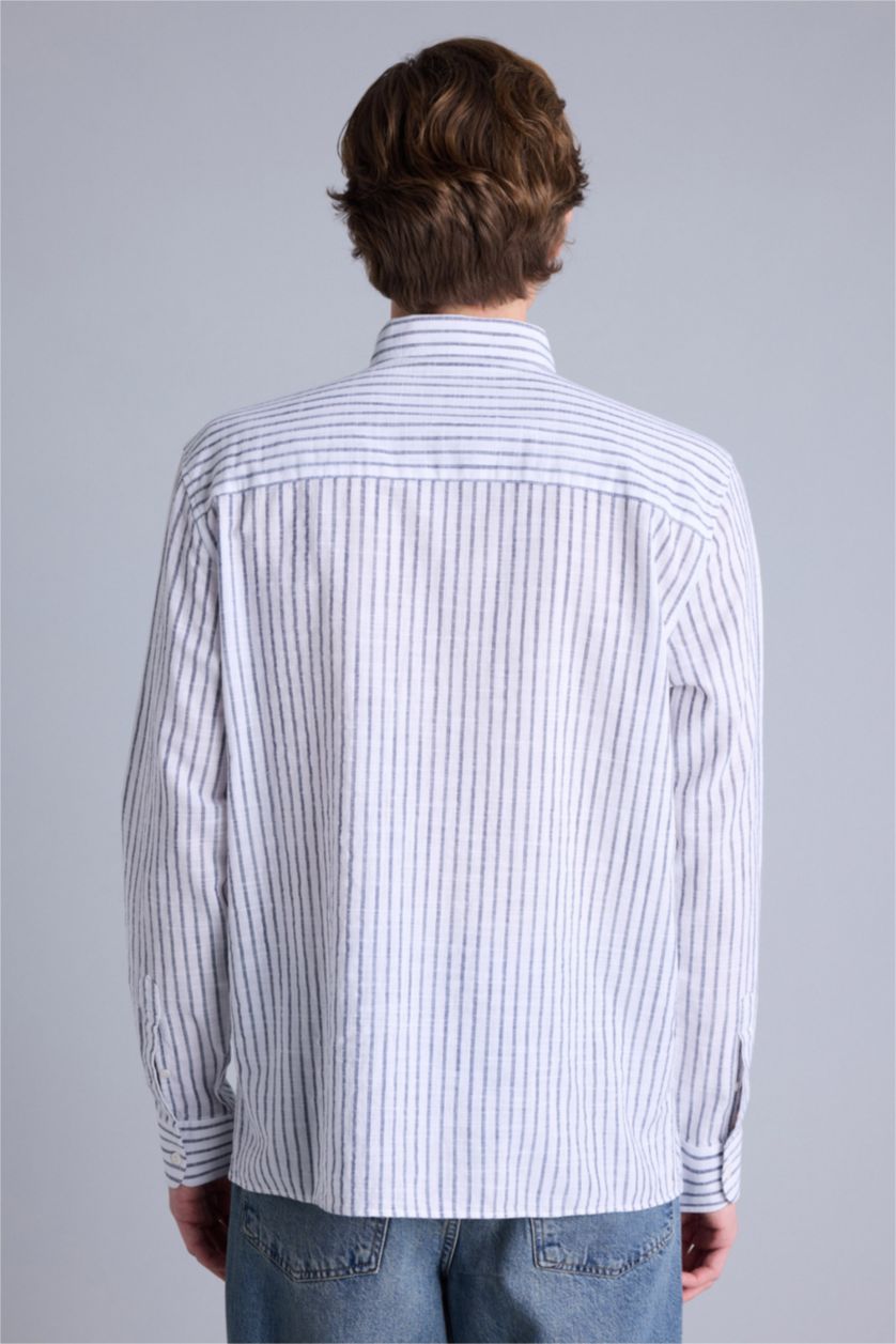 Erkek Lacivert Regular Fıt Polo Yaka Uzun Kollu Gömlek