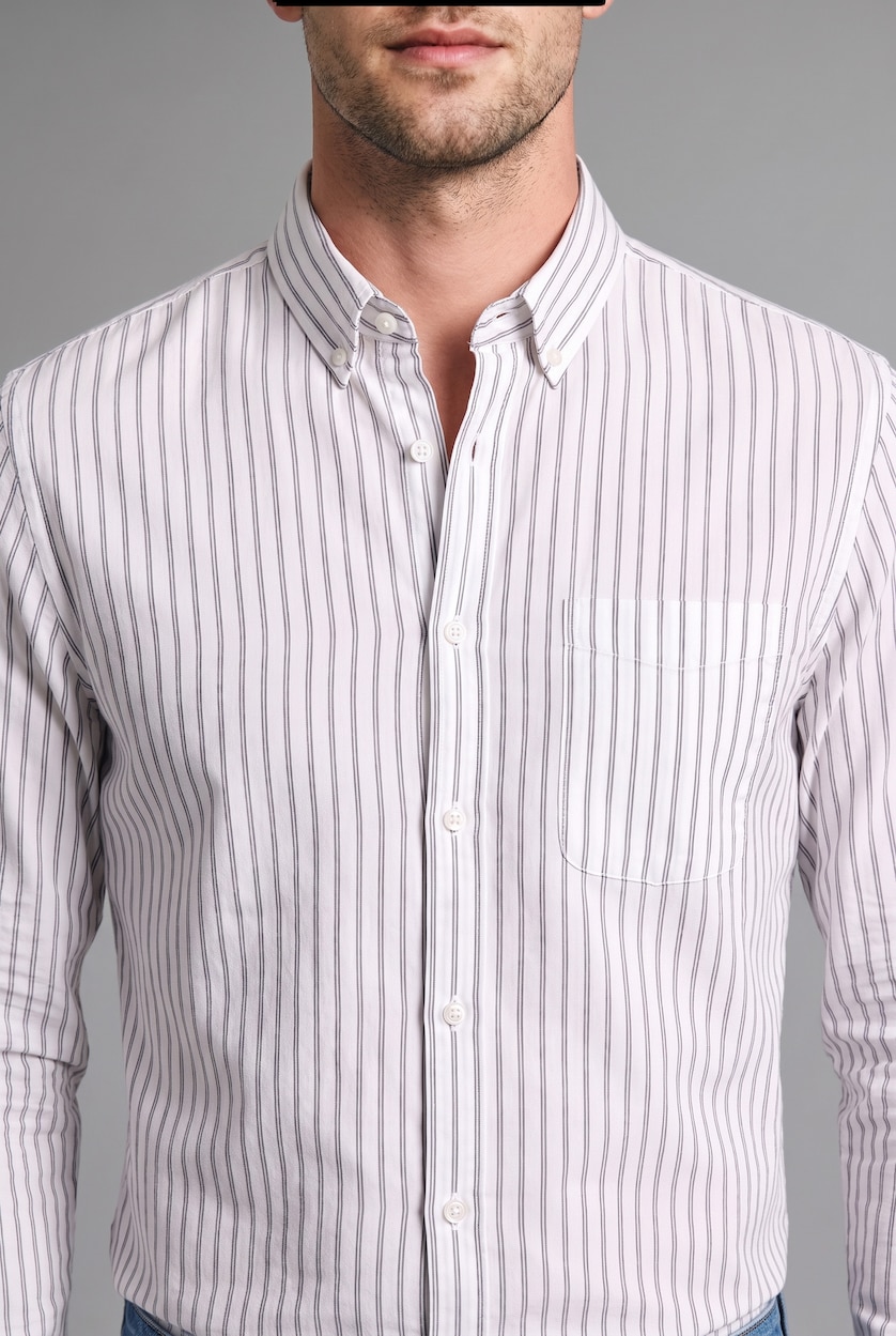 HOMME Vert Clair Chemise rayée 100% coton à manches longues Coupe régulière