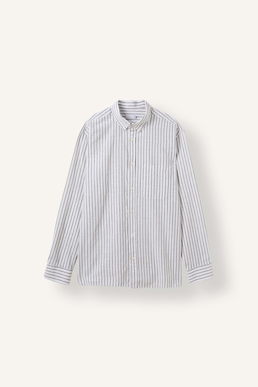 HOMME Vert Clair Chemise rayée 100% coton à manches longues Coupe régulière