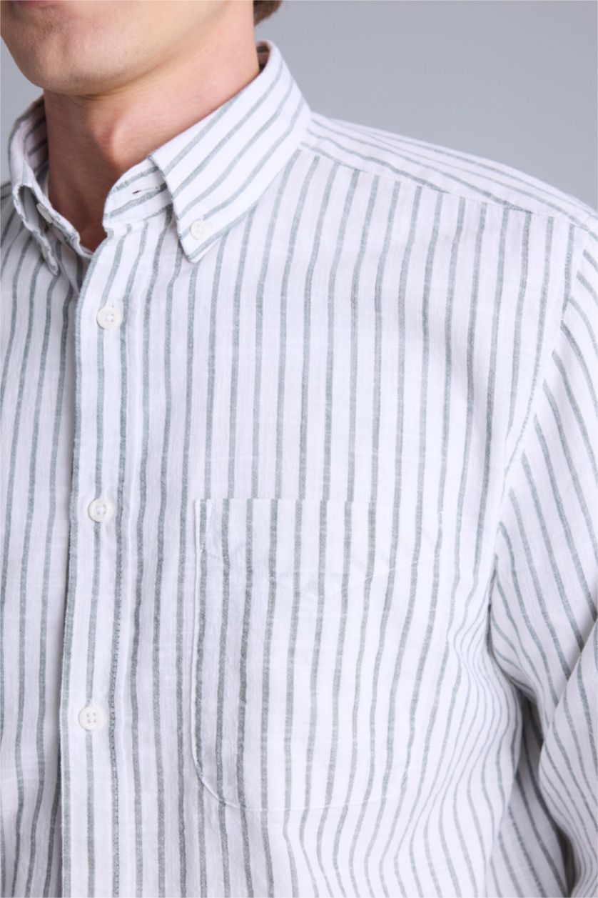 Erkek Açık Yeşil Regular Fıt Polo Yaka Uzun Kollu Gömlek