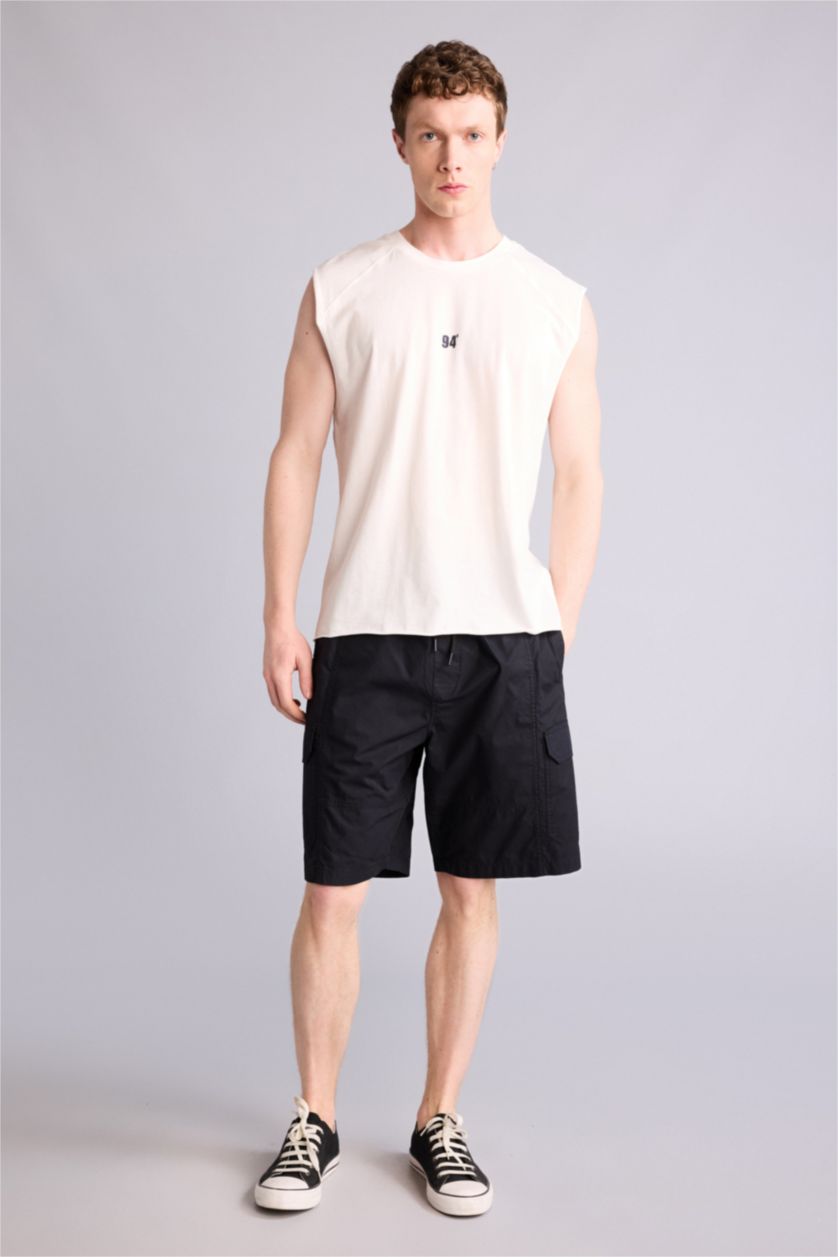 MAN Ecru Boxy Fit Slogan Pattern Crew Neck Short Sleeve Tank Top