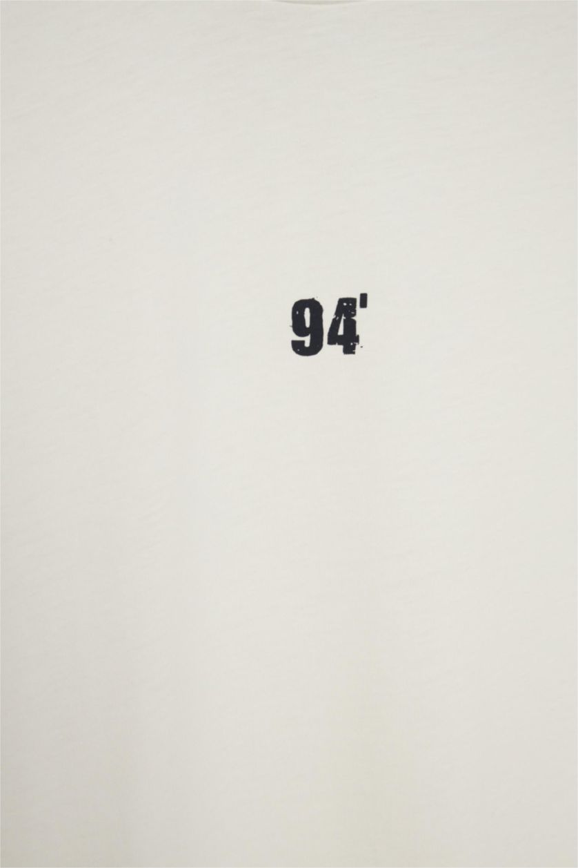 MAN Ecru Boxy Fit Slogan Pattern Crew Neck Short Sleeve Tank Top