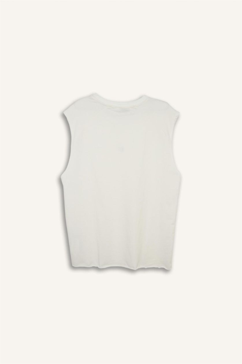 MAN Ecru Boxy Fit Slogan Pattern Crew Neck Short Sleeve Tank Top