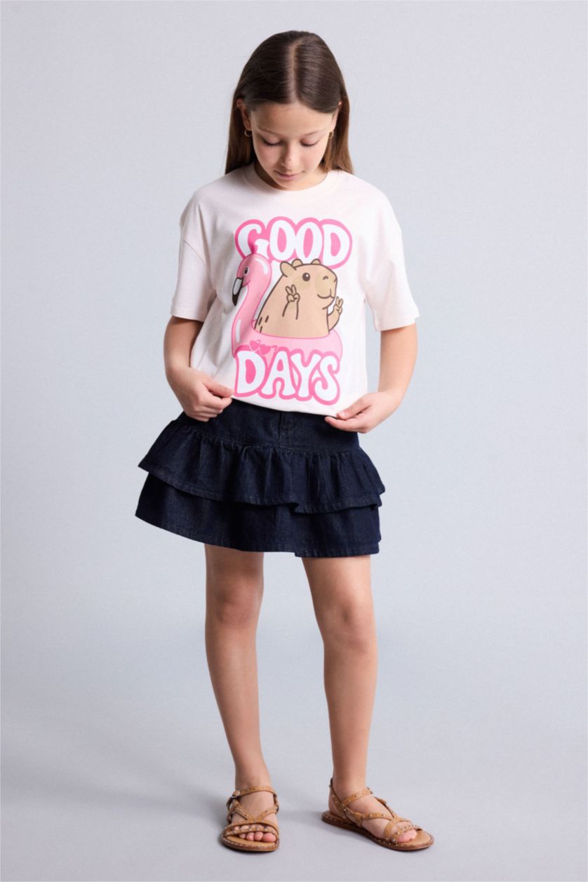 Young Girls - Teen Girls Light Pink Relax Fit Animal Short Sleeve T-Shirt
