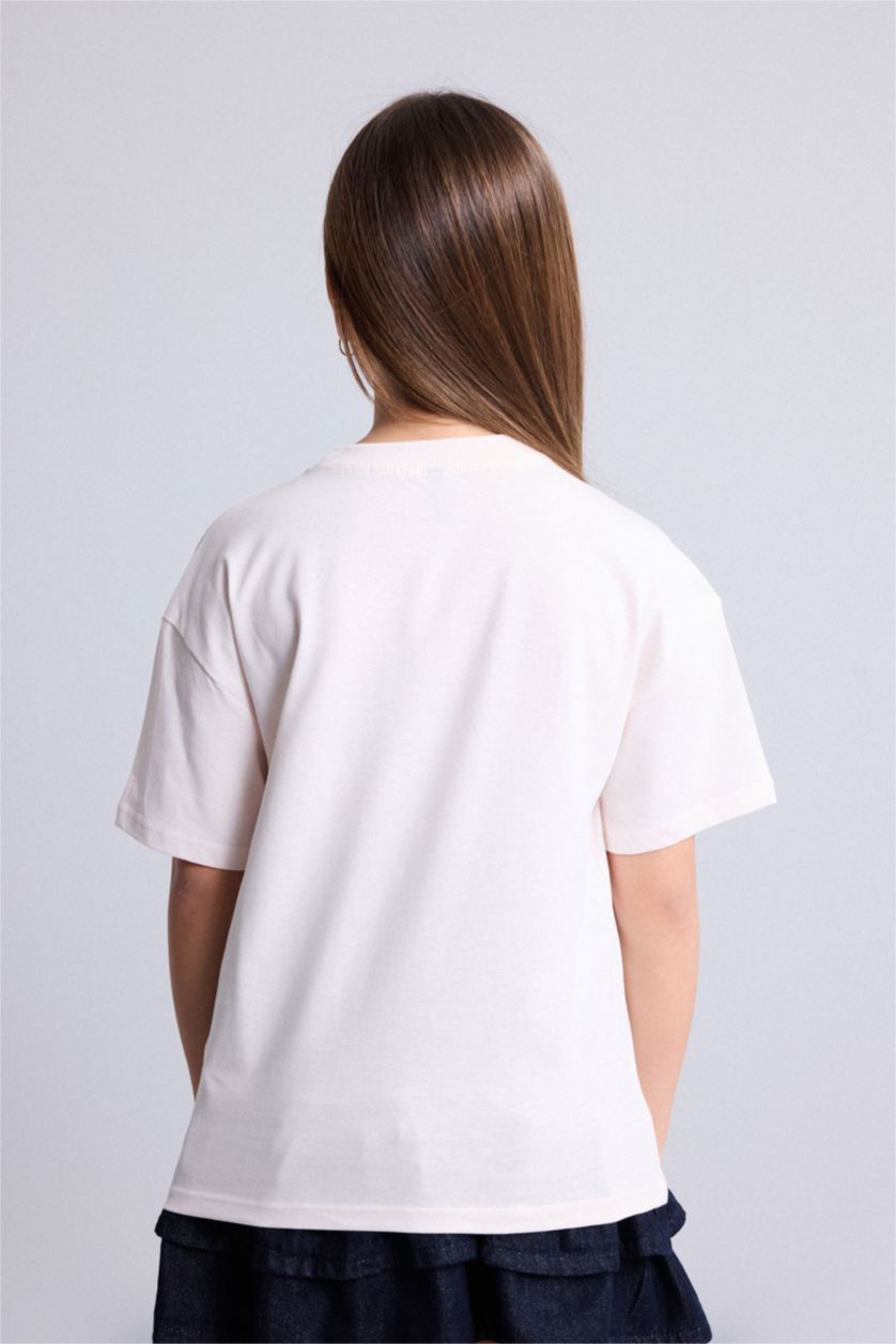 Young Girls - Teen Girls Light Pink Relax Fit Animal Short Sleeve T-Shirt