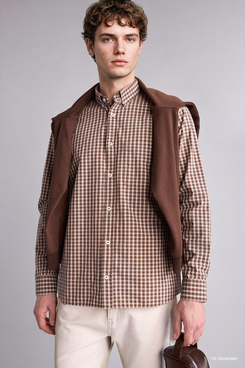 Men Brown Regular Fit Polo Collar Cotton Shirt