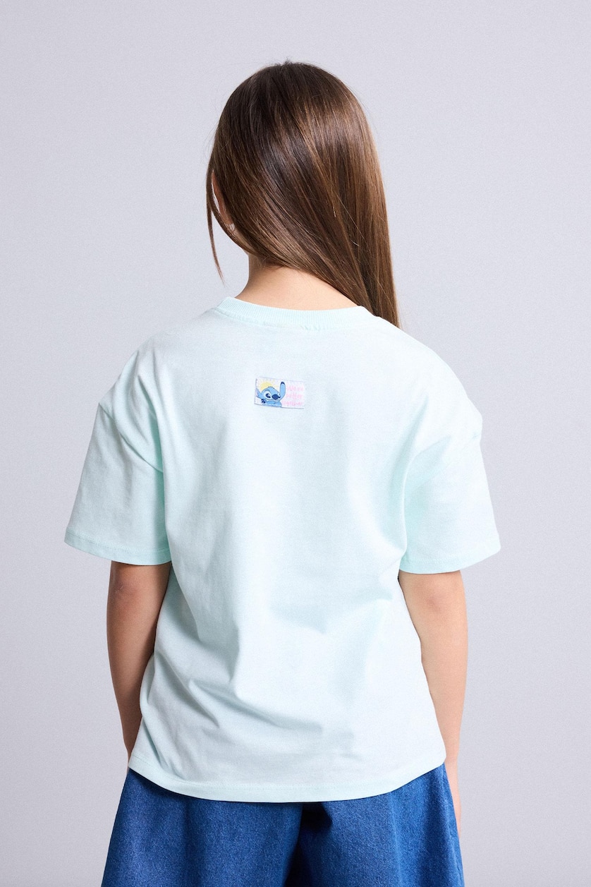 Kız Çocuk - Genç Kız Deniz Mavisi %100 Pamuk Lilo & Stitch Relaxed Fit BaskılıTişört Kız Çocuk