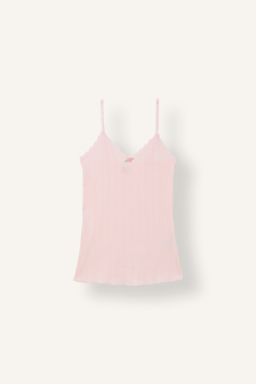 FEMME Rose Débardeur à col V avec détails en dentelle pour femme