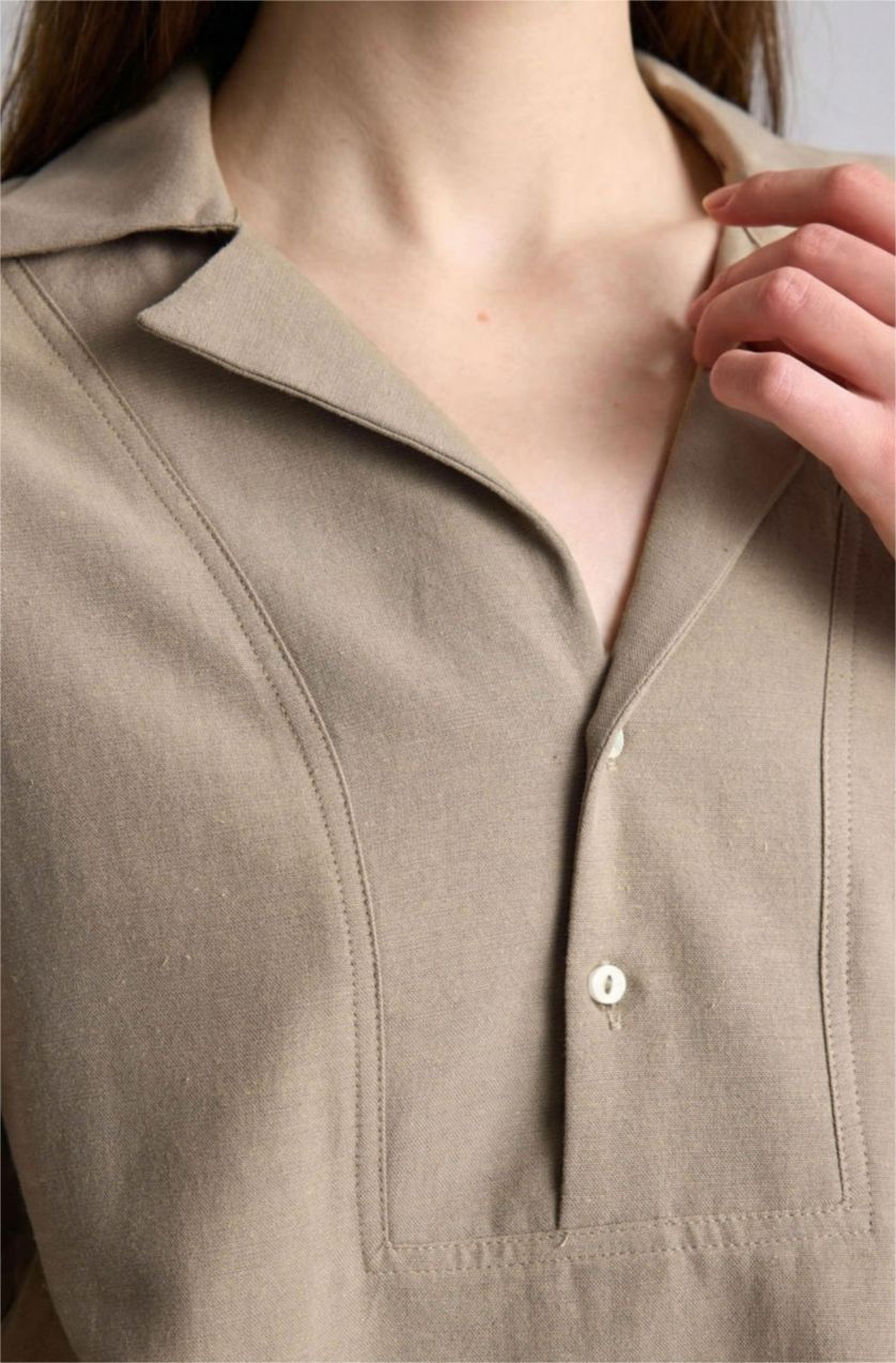 Kadın Açık Haki Regular Fit Keten Karışımlı Tunik