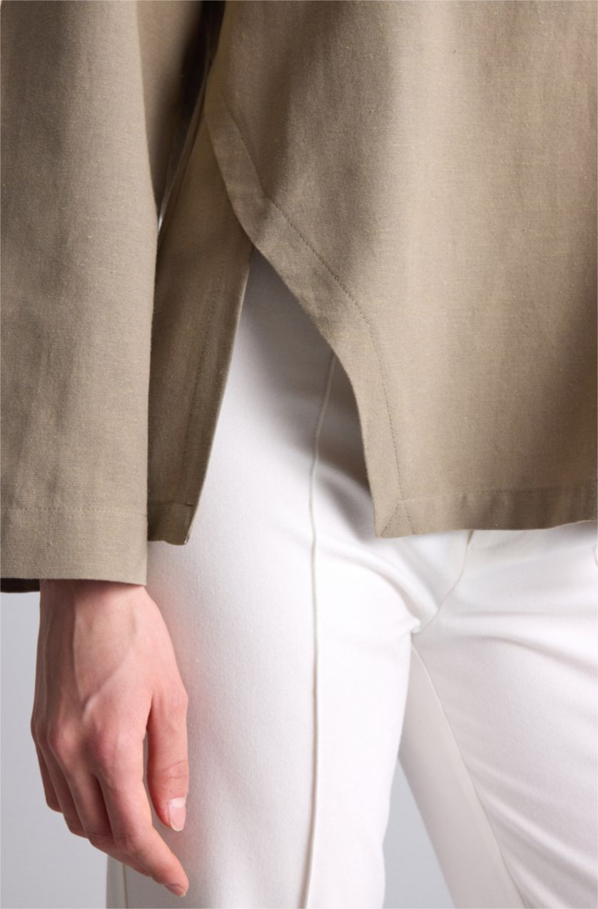 Kadın Açık Haki Regular Fit Keten Karışımlı Tunik