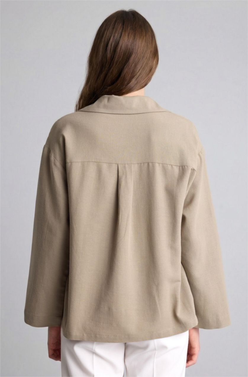 Kadın Açık Haki Regular Fit Keten Karışımlı Tunik