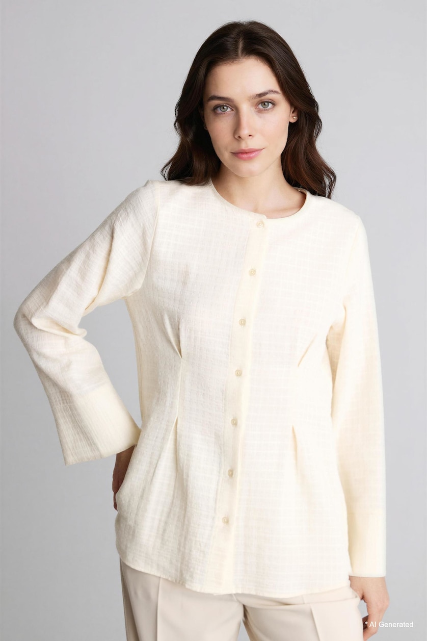 Women White Regular Fit Crinkle Fabric Long Sleeve Tunic